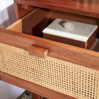 2-Door Rattan Accent Table Nightstand with Open Crossed Base