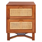 2-Door Rattan Accent Table Nightstand with Open Crossed Base