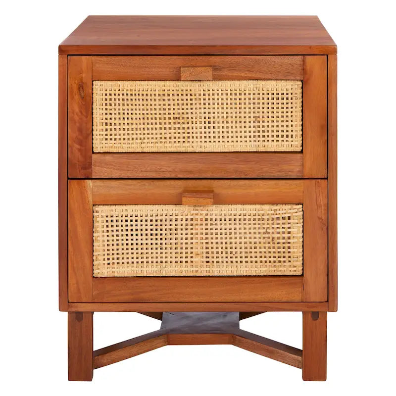 2-Drawer Rattan Accent Table Nightstand