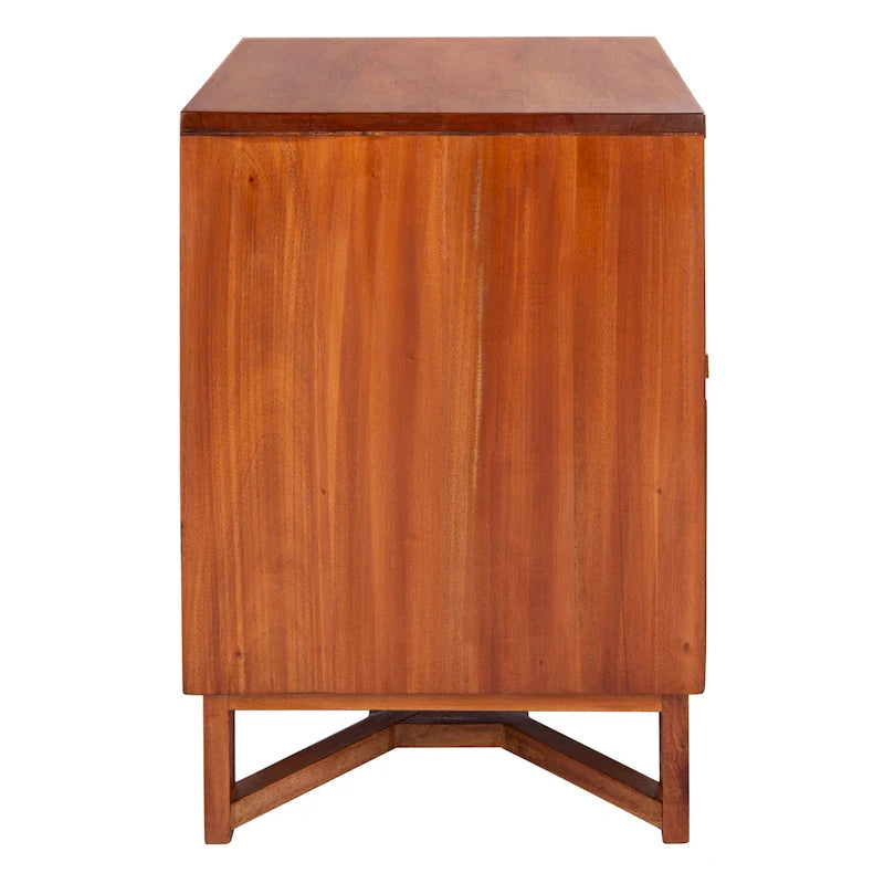 2-Door Rattan Accent Table Nightstand with Open Crossed Base