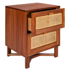 2-Door Rattan Accent Table Nightstand with Open Crossed Base