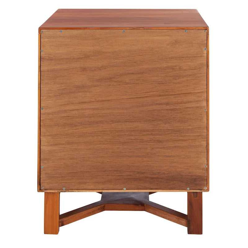 2-Door Rattan Accent Table Nightstand with Open Crossed Base