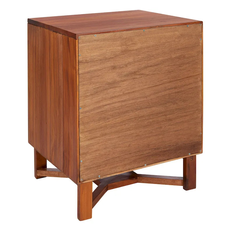 2-Door Rattan Accent Table Nightstand with Open Crossed Base