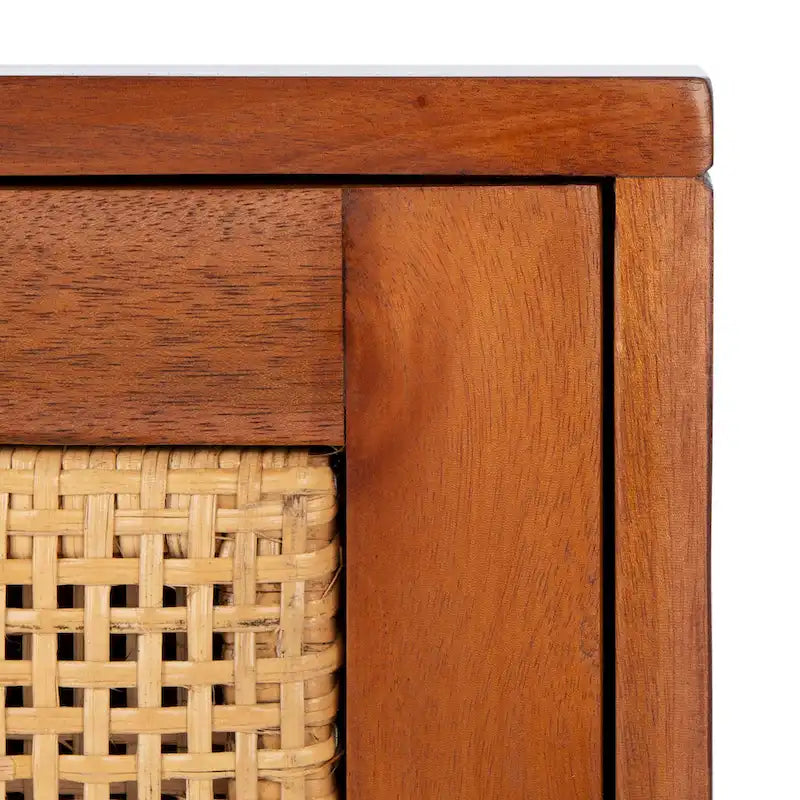 2-Door Rattan Accent Table Nightstand with Open Crossed Base