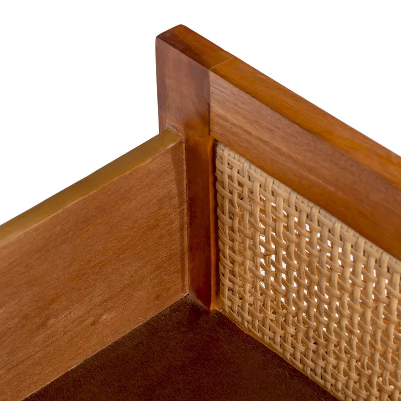 2-Door Rattan Accent Table Nightstand with Open Crossed Base