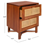 2-Door Rattan Accent Table Nightstand with Open Crossed Base