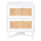 2-Door Rattan Accent Table Nightstand with Open Crossed Base