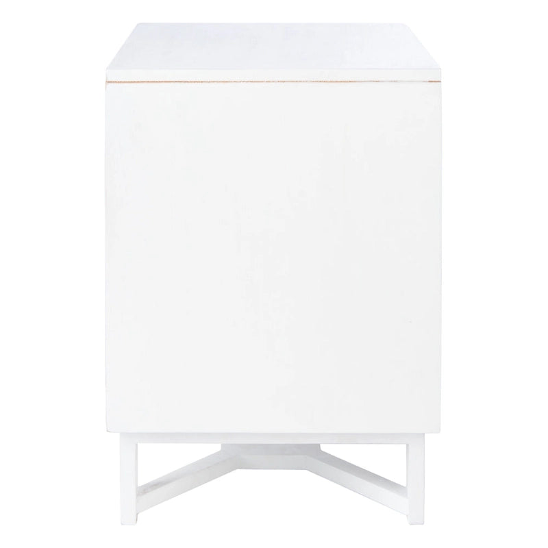 2-Door Rattan Accent Table Nightstand with Open Crossed Base