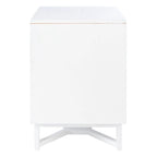 2-Door Rattan Accent Table Nightstand with Open Crossed Base