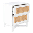 2-Door Rattan Accent Table Nightstand with Open Crossed Base