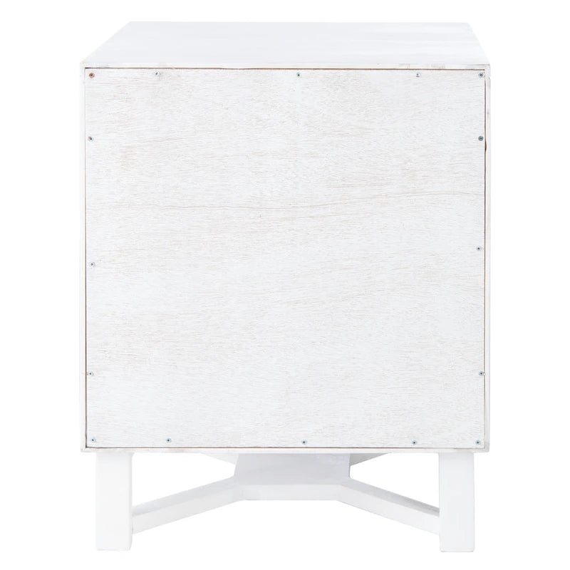 2-Door Rattan Accent Table Nightstand with Open Crossed Base