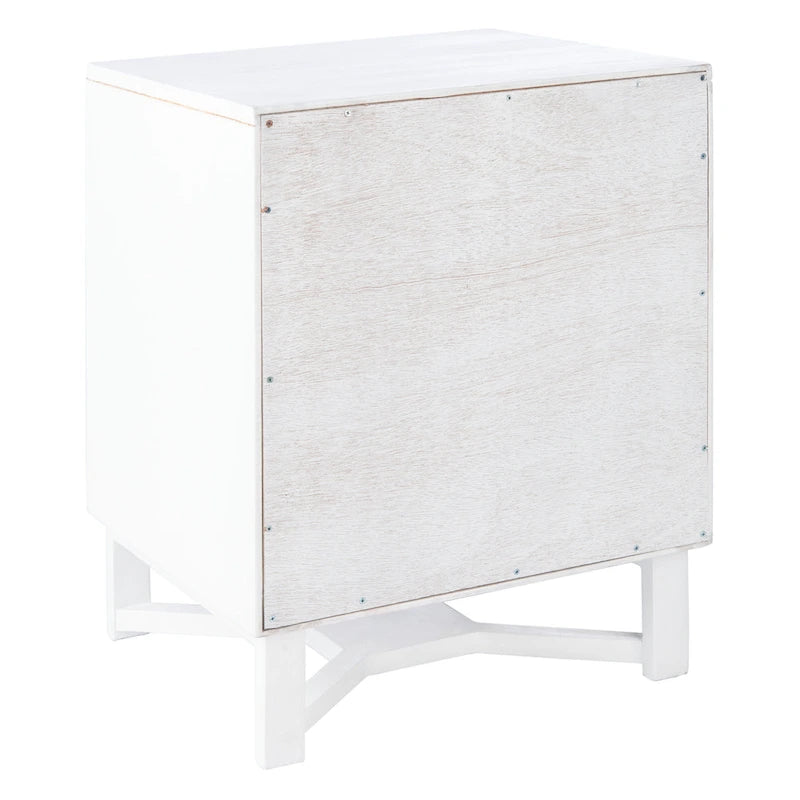 2-Door Rattan Accent Table Nightstand with Open Crossed Base