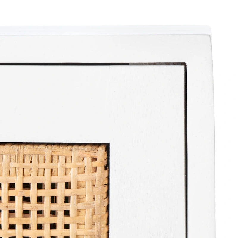 2-Door Rattan Accent Table Nightstand with Open Crossed Base