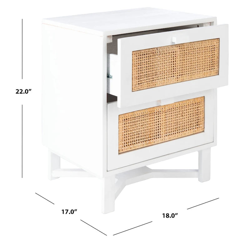 2-Door Rattan Accent Table Nightstand with Open Crossed Base