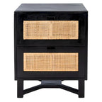 2-Door Rattan Accent Table Nightstand with Open Crossed Base