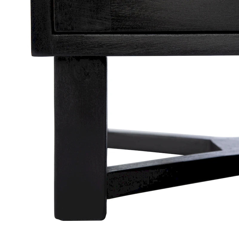 2-Door Rattan Accent Table Nightstand with Open Crossed Base