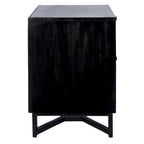 2-Door Rattan Accent Table Nightstand with Open Crossed Base