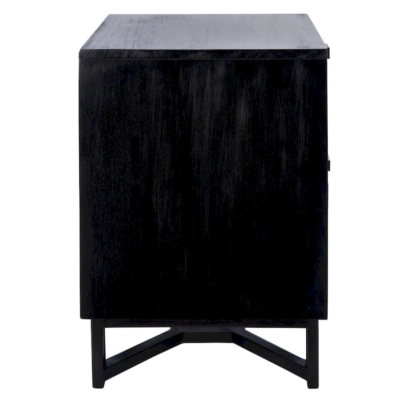 2-Door Rattan Accent Table Nightstand with Open Crossed Base