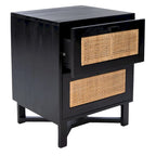 2-Door Rattan Accent Table Nightstand with Open Crossed Base