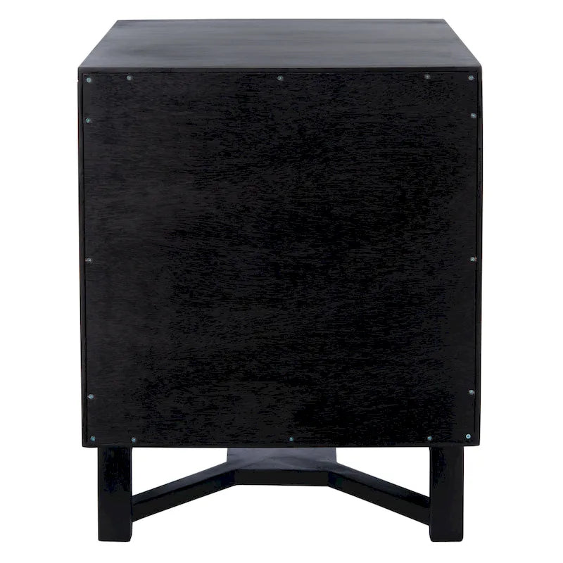 2-Door Rattan Accent Table Nightstand with Open Crossed Base