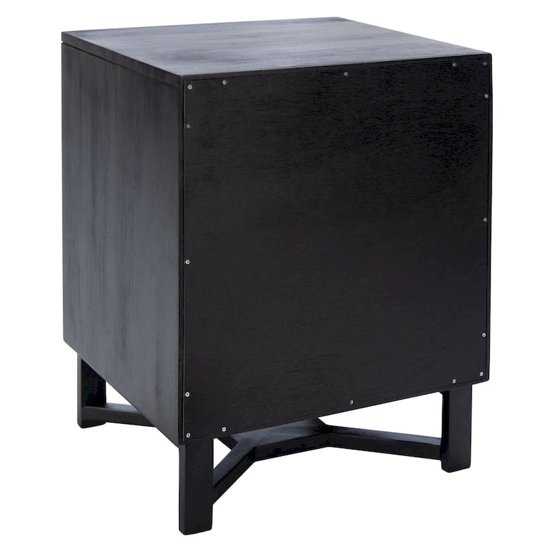 2-Door Rattan Accent Table Nightstand with Open Crossed Base