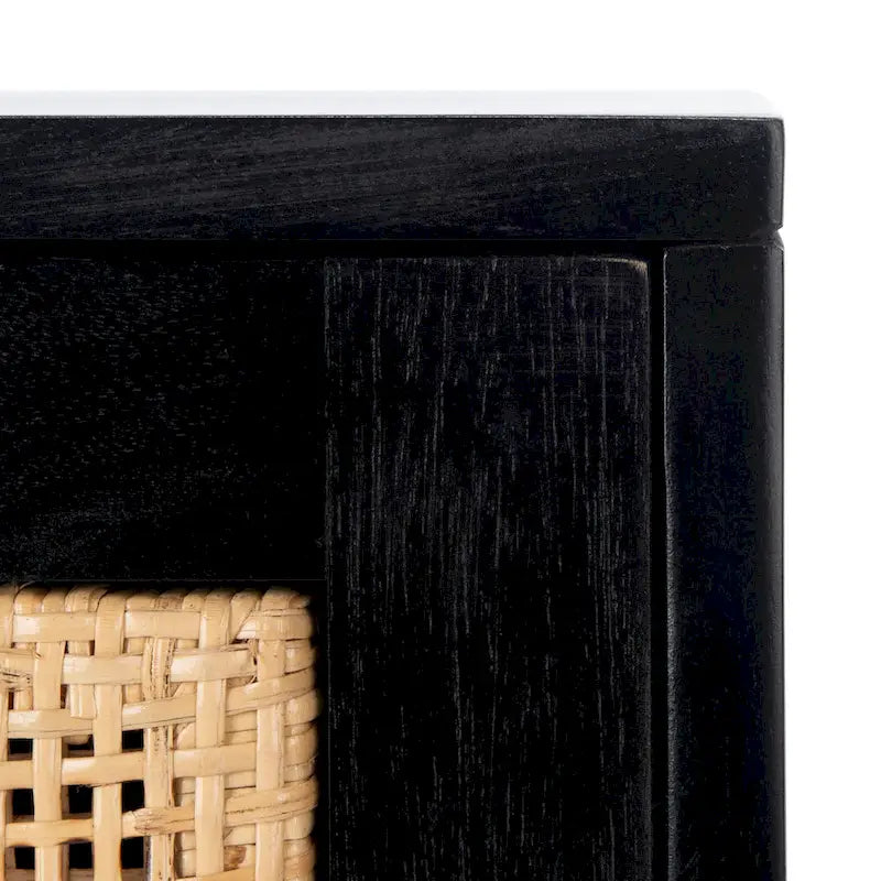 2-Door Rattan Accent Table Nightstand with Open Crossed Base