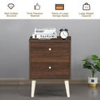 2-Drawer Walnut Nightstand with Rubberwood Splay Legs 18x16x24 Inch