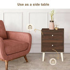 2-Drawer Walnut Nightstand with Rubberwood Splay Legs 18x16x24 Inch