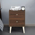 2-Drawer Walnut Nightstand with Rubberwood Splay Legs 18x16x24 Inch