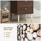 2-Drawer Walnut Nightstand with Rubberwood Splay Legs 18x16x24 Inch