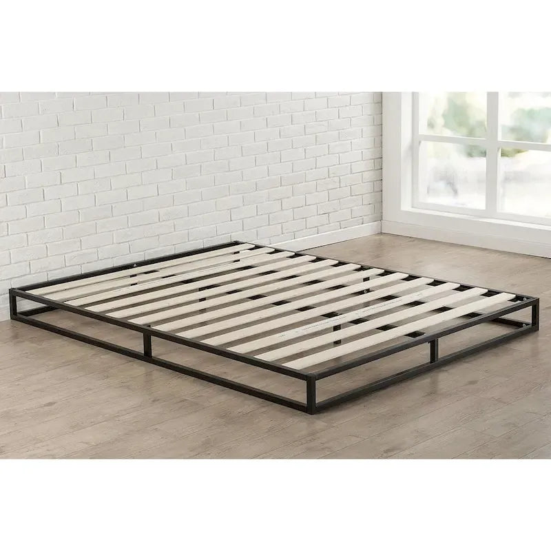 Full Size 6-Inch Low Profile Metal Platform Bed Frame with Wooden Slats