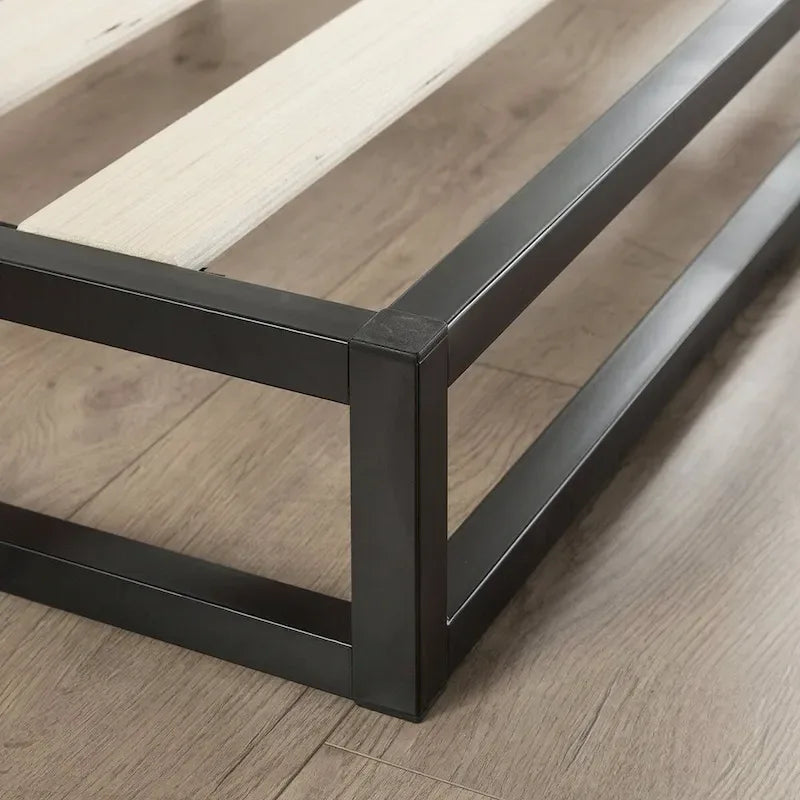 Full Size 6-Inch Low Profile Metal Platform Bed Frame with Wooden Slats