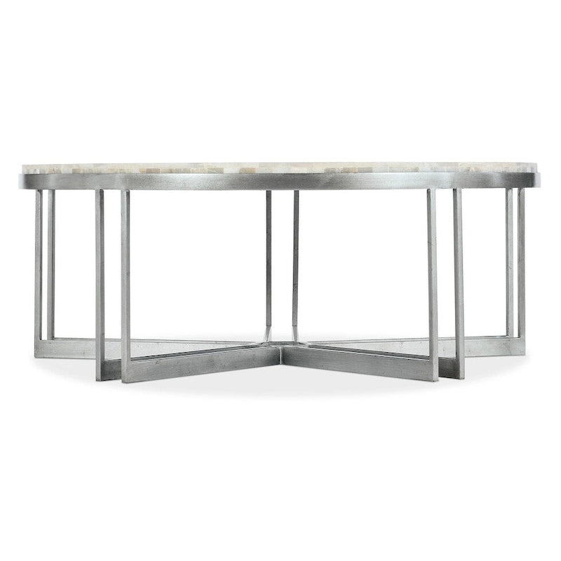 Round Cocktail Table with Pewter Metal Base and Onyx Stone Top