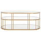 Art Deco Coffee Table with Two Glass Tiers and Mirrored Shelf