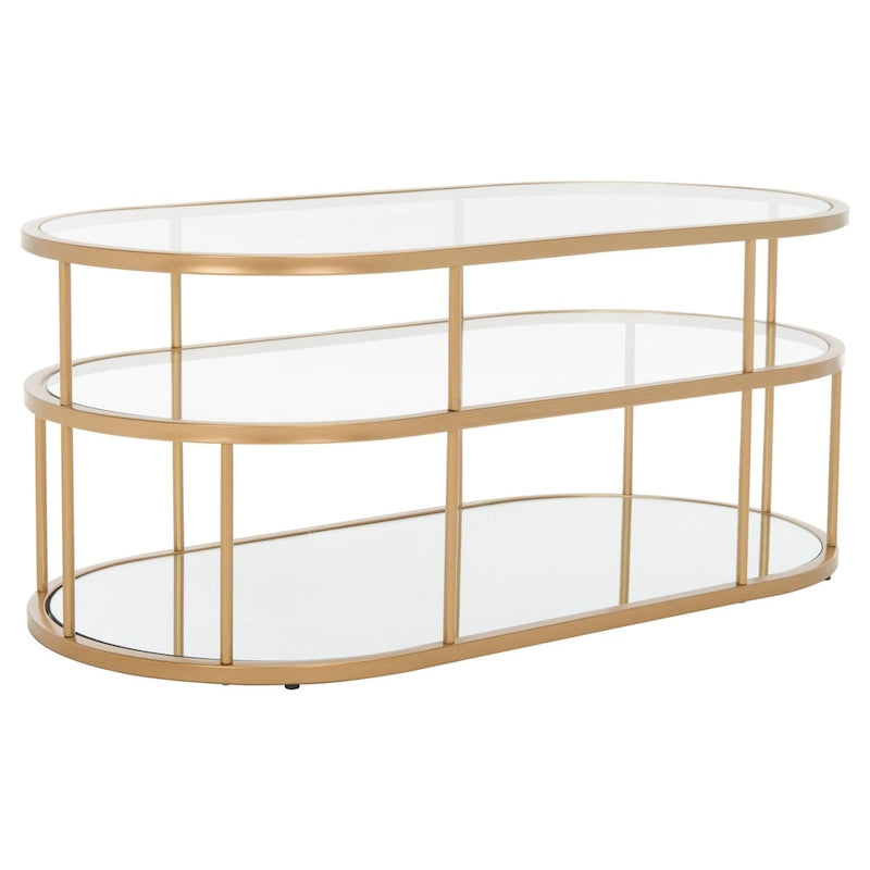 Art Deco Coffee Table with Two Glass Tiers and Mirrored Shelf