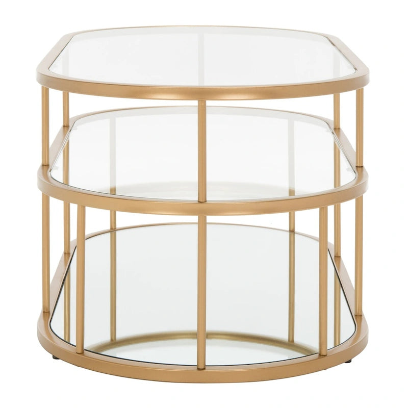 Art Deco Coffee Table with Two Glass Tiers and Mirrored Shelf