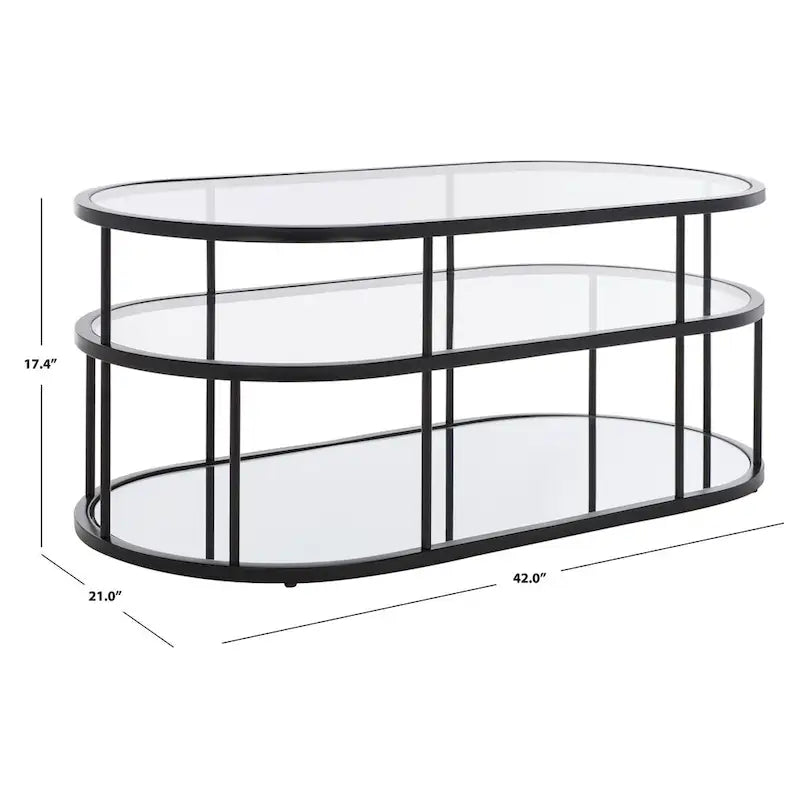 Art Deco Coffee Table with Two Glass Tiers and Mirrored Shelf