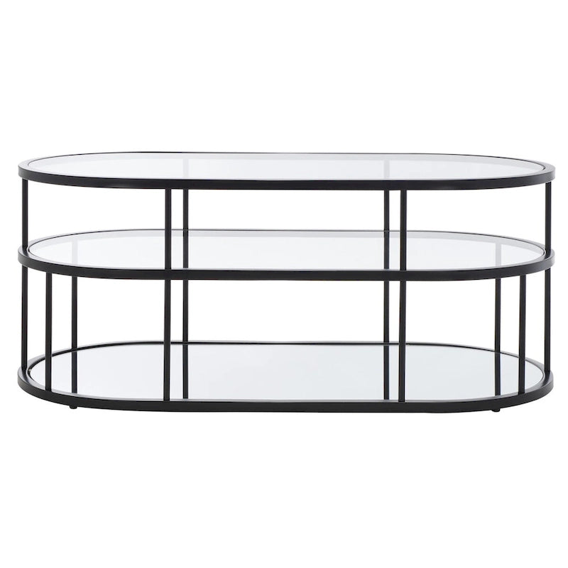 Art Deco Coffee Table with Two Glass Tiers and Mirrored Shelf