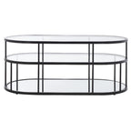 Art Deco Coffee Table with Two Glass Tiers and Mirrored Shelf