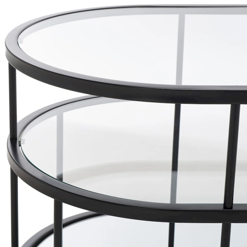 Art Deco Coffee Table with Two Glass Tiers and Mirrored Shelf
