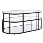 Art Deco Coffee Table with Two Glass Tiers and Mirrored Shelf