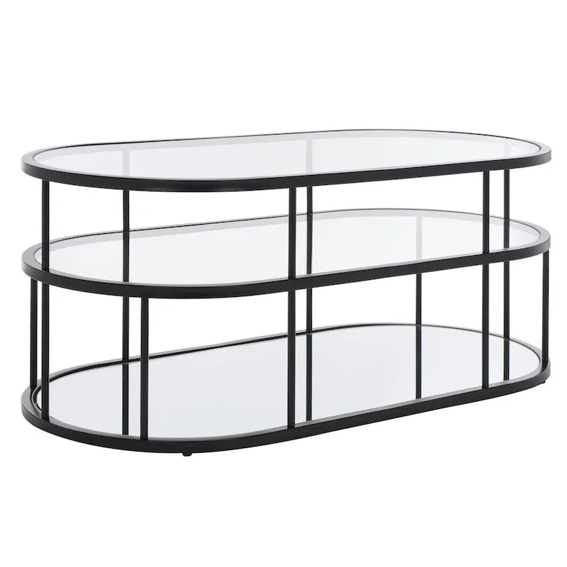 Art Deco Coffee Table with Two Glass Tiers and Mirrored Shelf