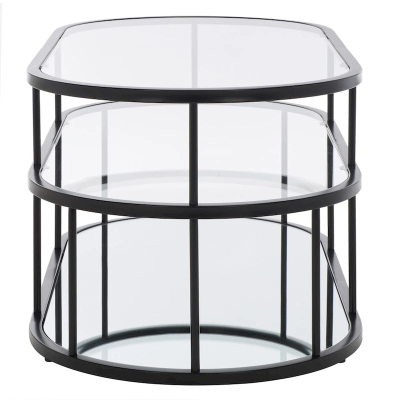 Art Deco Coffee Table with Two Glass Tiers and Mirrored Shelf