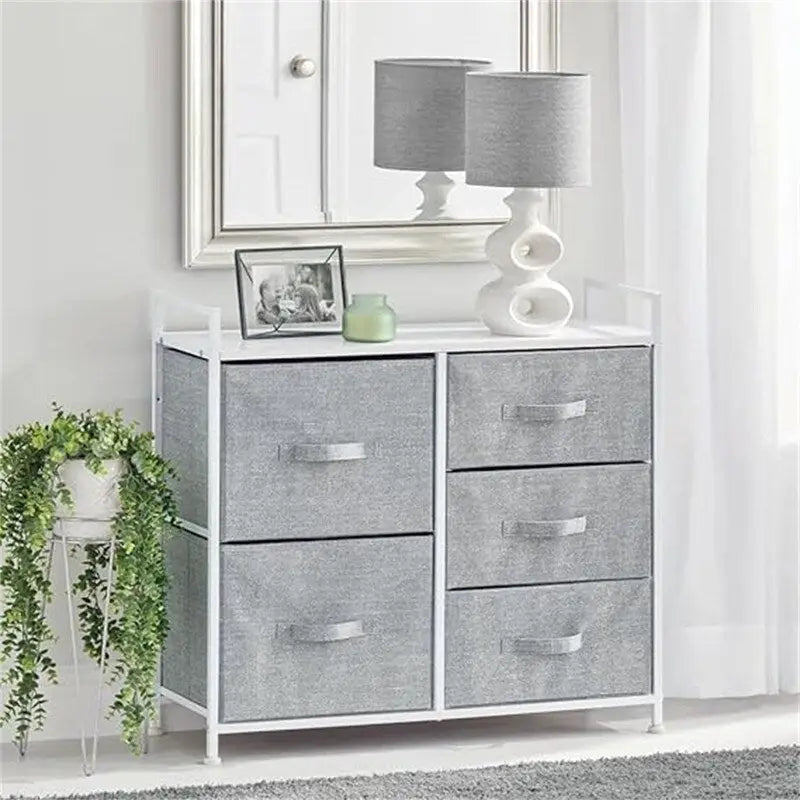 5-Drawer Vertical Storage Dresser with Wood Top and Easy-Pull Handles