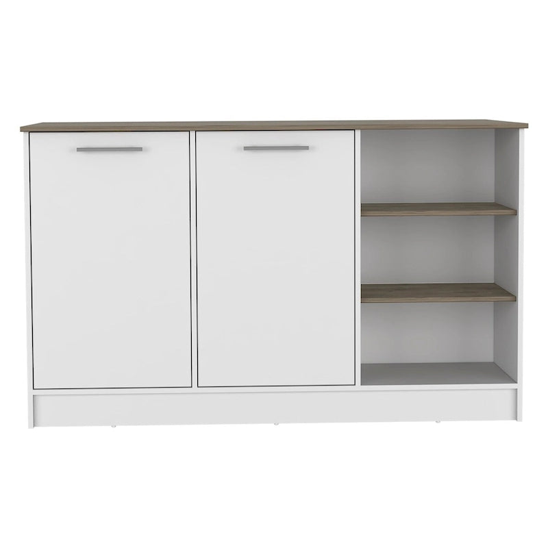 Kitchen Island with Two Cabinets and Three Open Shelves Metal Hardware