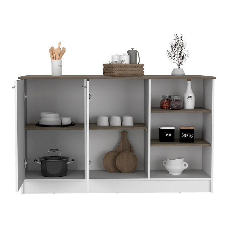 Kitchen Island with Two Cabinets and Three Open Shelves Metal Hardware