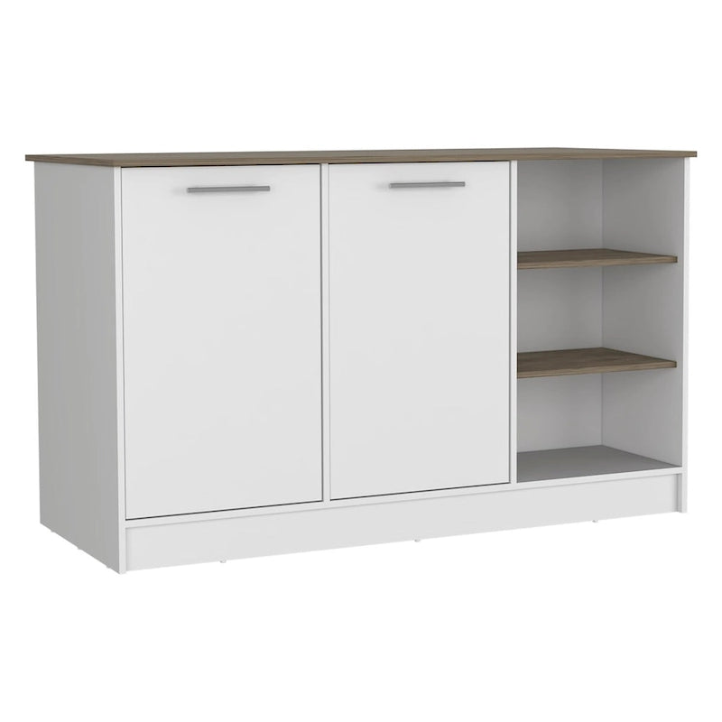 Kitchen Island with Two Cabinets and Three Open Shelves Metal Hardware