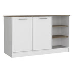 Kitchen Island with Two Cabinets and Three Open Shelves Metal Hardware