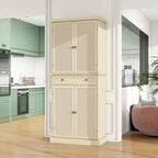 4-Door Rattan Storage Cabinet with Drawer and Adjustable Shelves