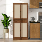 4-Door Rattan Storage Cabinet with Drawer and Adjustable Shelves